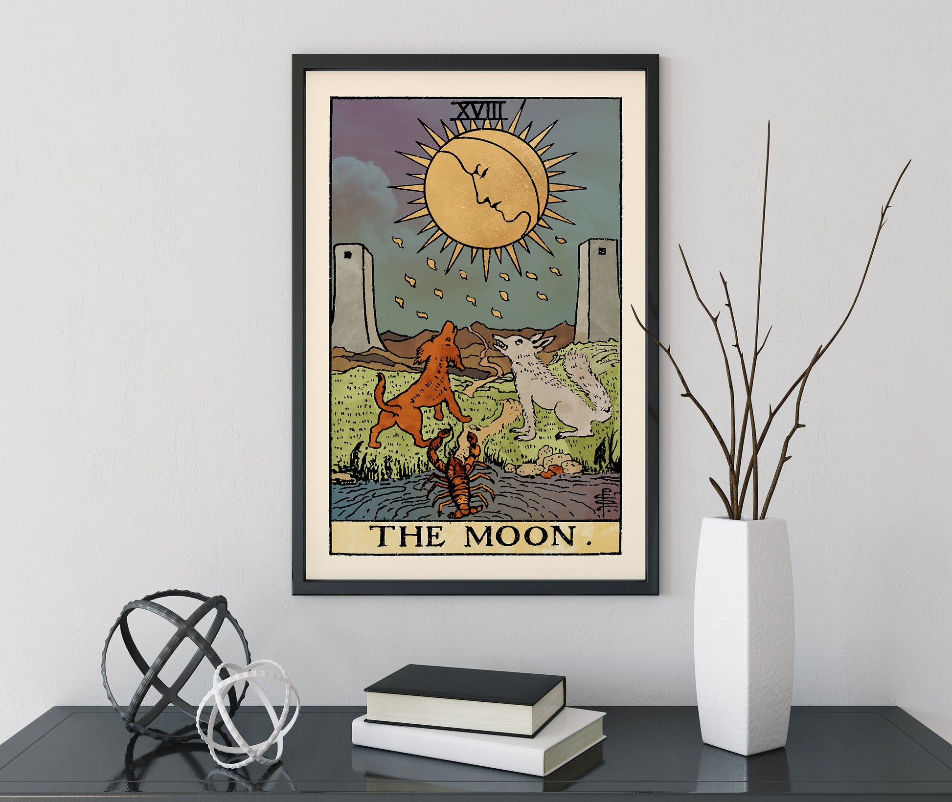 The Moon - Tarot Card Print - The Moon Watercolor Poster, No Frame