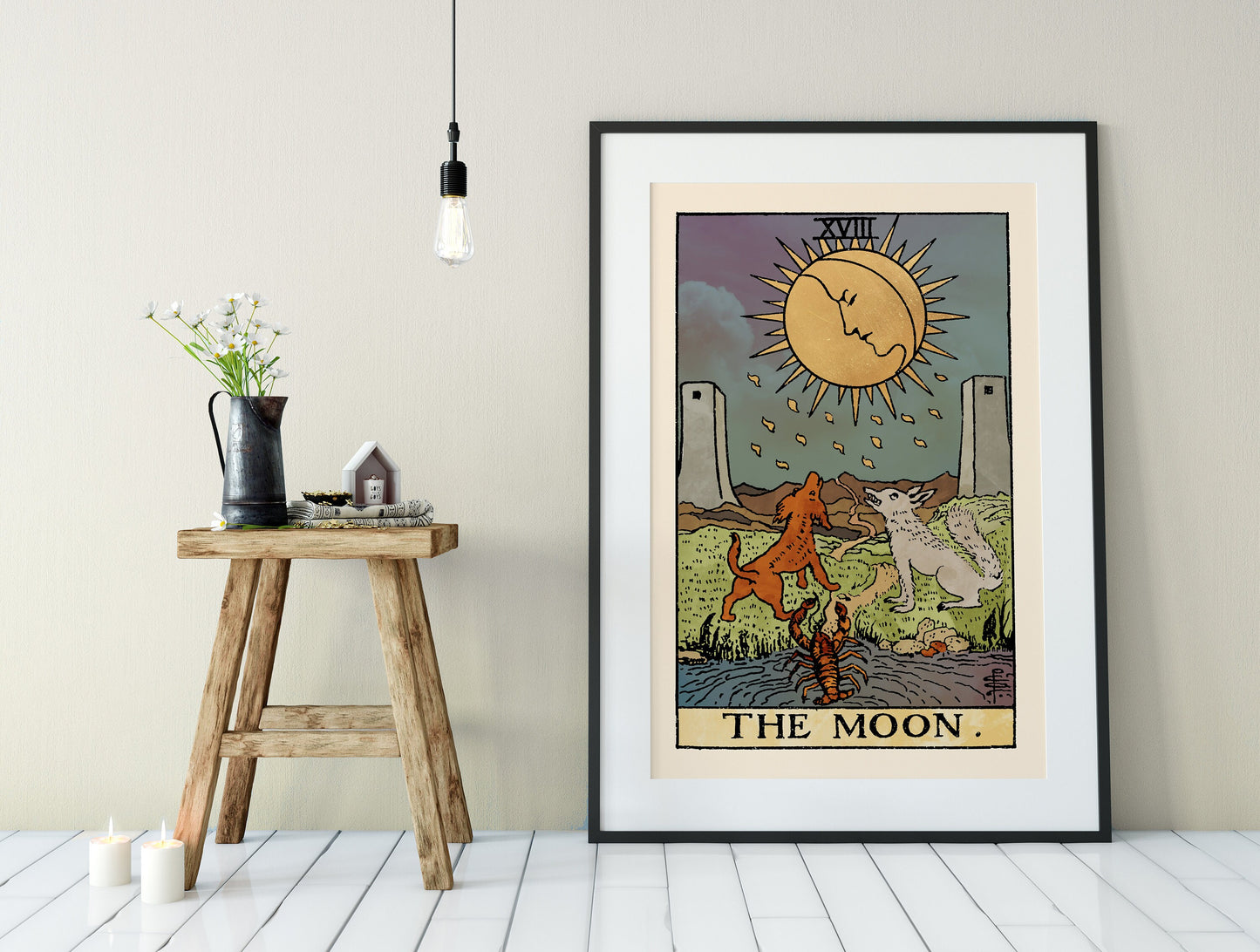 The Moon - Tarot Card Print - The Moon Watercolor Poster, No Frame