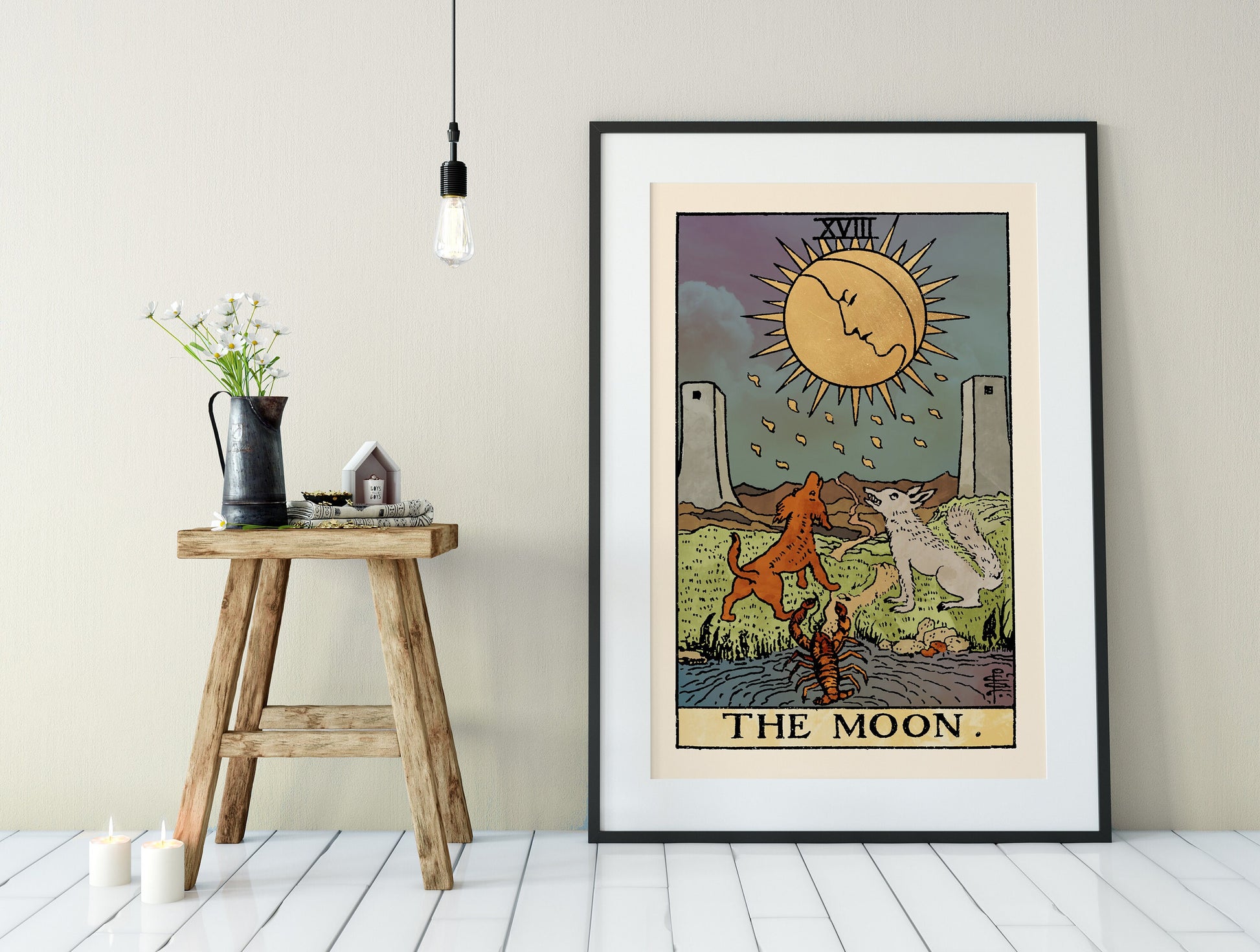 The Moon - Tarot Card Print - The Moon Watercolor Poster, No Frame