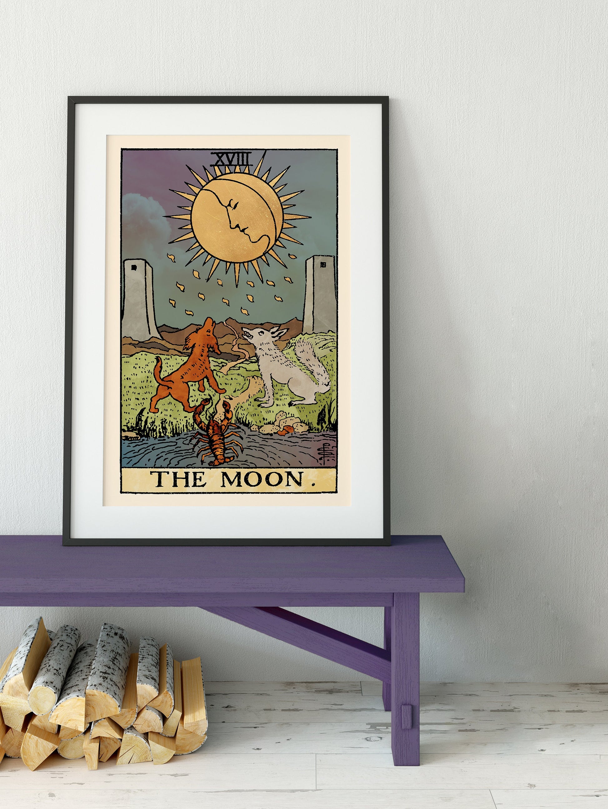 The Moon - Tarot Card Print - The Moon Watercolor Poster, No Frame