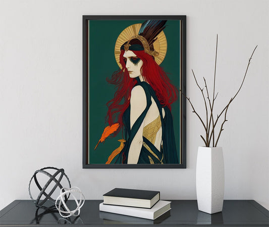 The Morrigan Poster, Warrior Goddess Print in the style of Mucha, No Frame