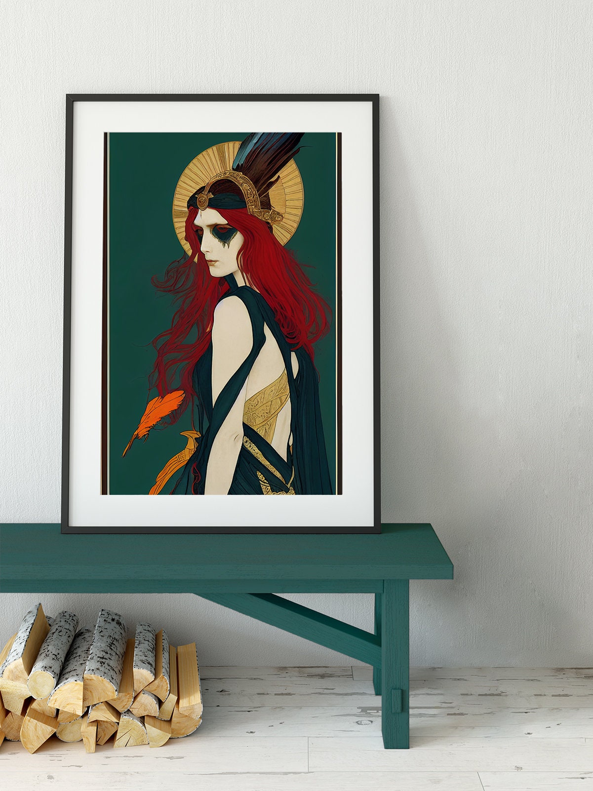 The Morrigan Poster, Warrior Goddess Print in the style of Mucha, No Frame