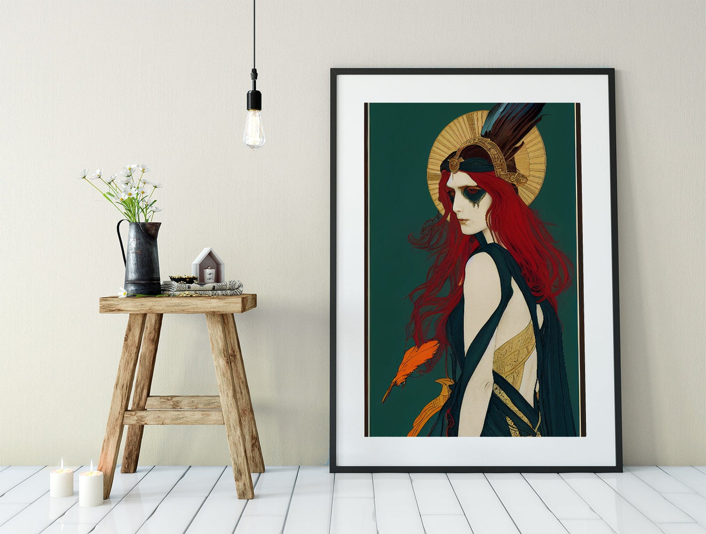 The Morrigan Poster, Warrior Goddess Print in the style of Mucha, No Frame