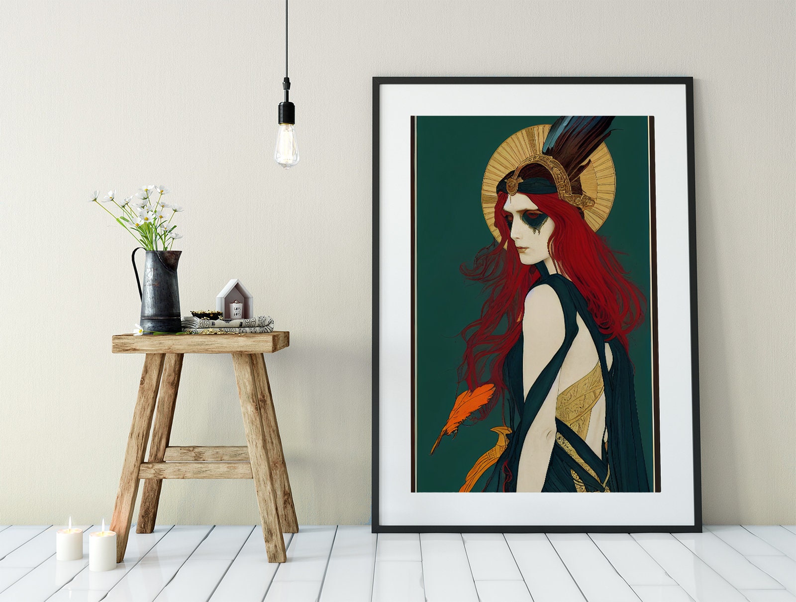 The Morrigan Poster, Warrior Goddess Print in the style of Mucha, No Frame