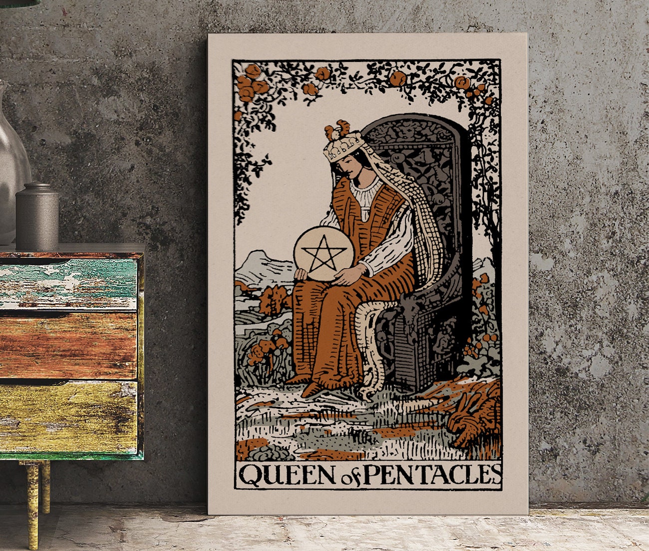 The Queen Of Pentacles- Tarot Card Print - The Queen Of Coins Card Neutral Vibe Poster Eclectic Tarot, No Frame