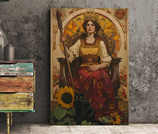 The Queen of Wands - Tarot Card Print - The Queen of Wands Card Poster, No Frame