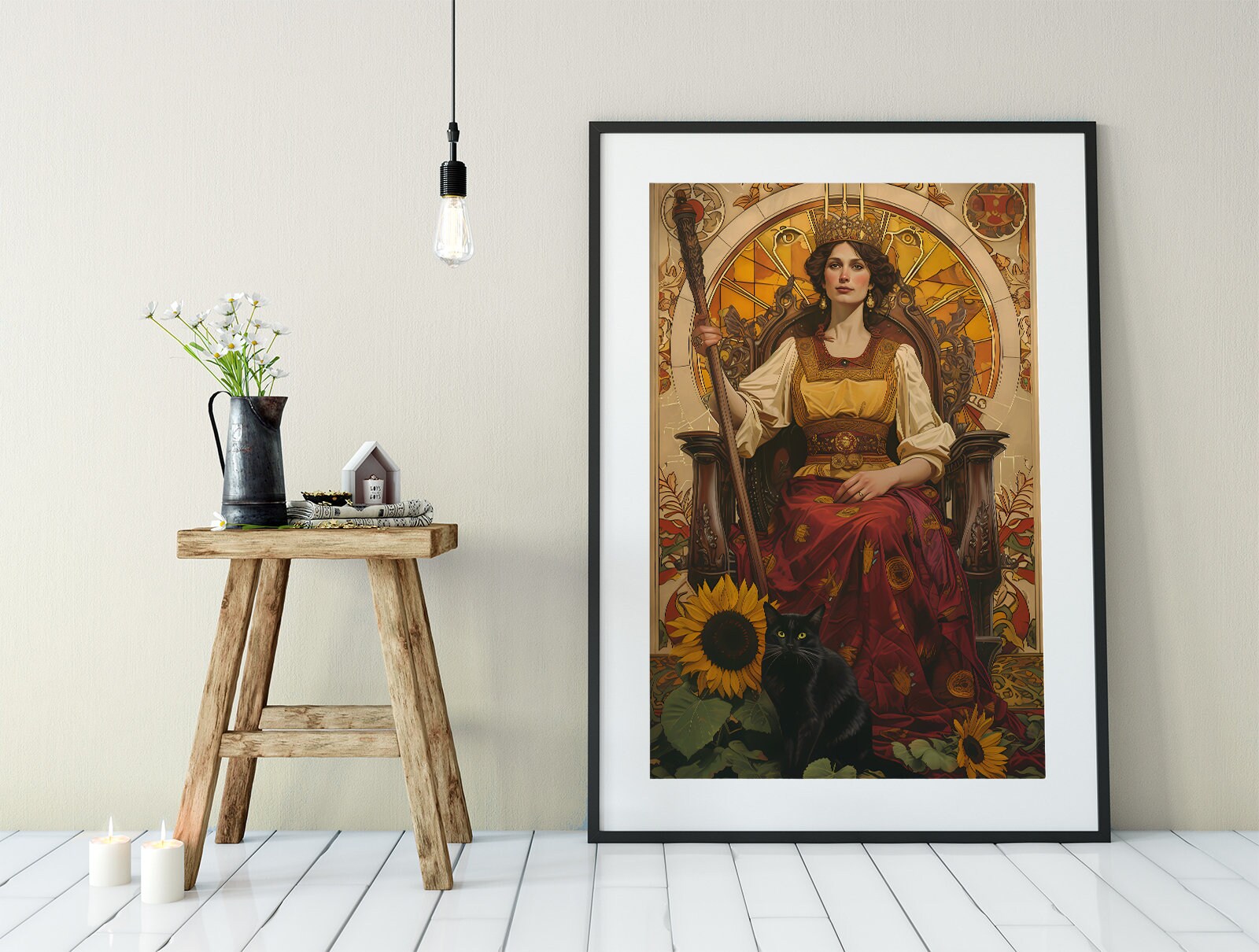 The Queen of Wands - Tarot Card Print - The Queen of Wands Card Poster, No Frame