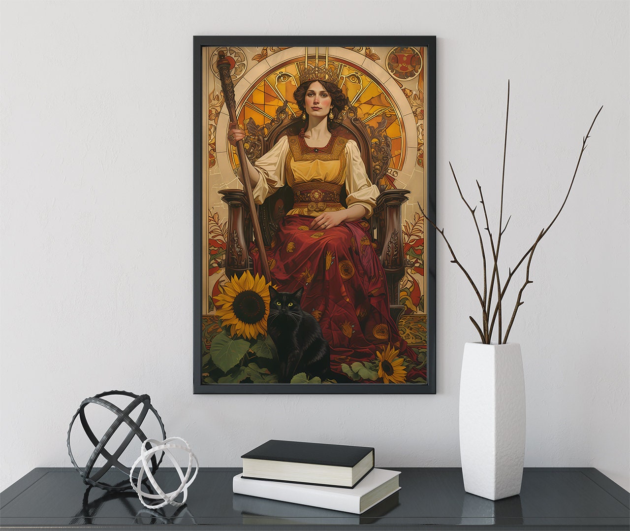 The Queen of Wands - Tarot Card Print - The Queen of Wands Card Poster, No Frame