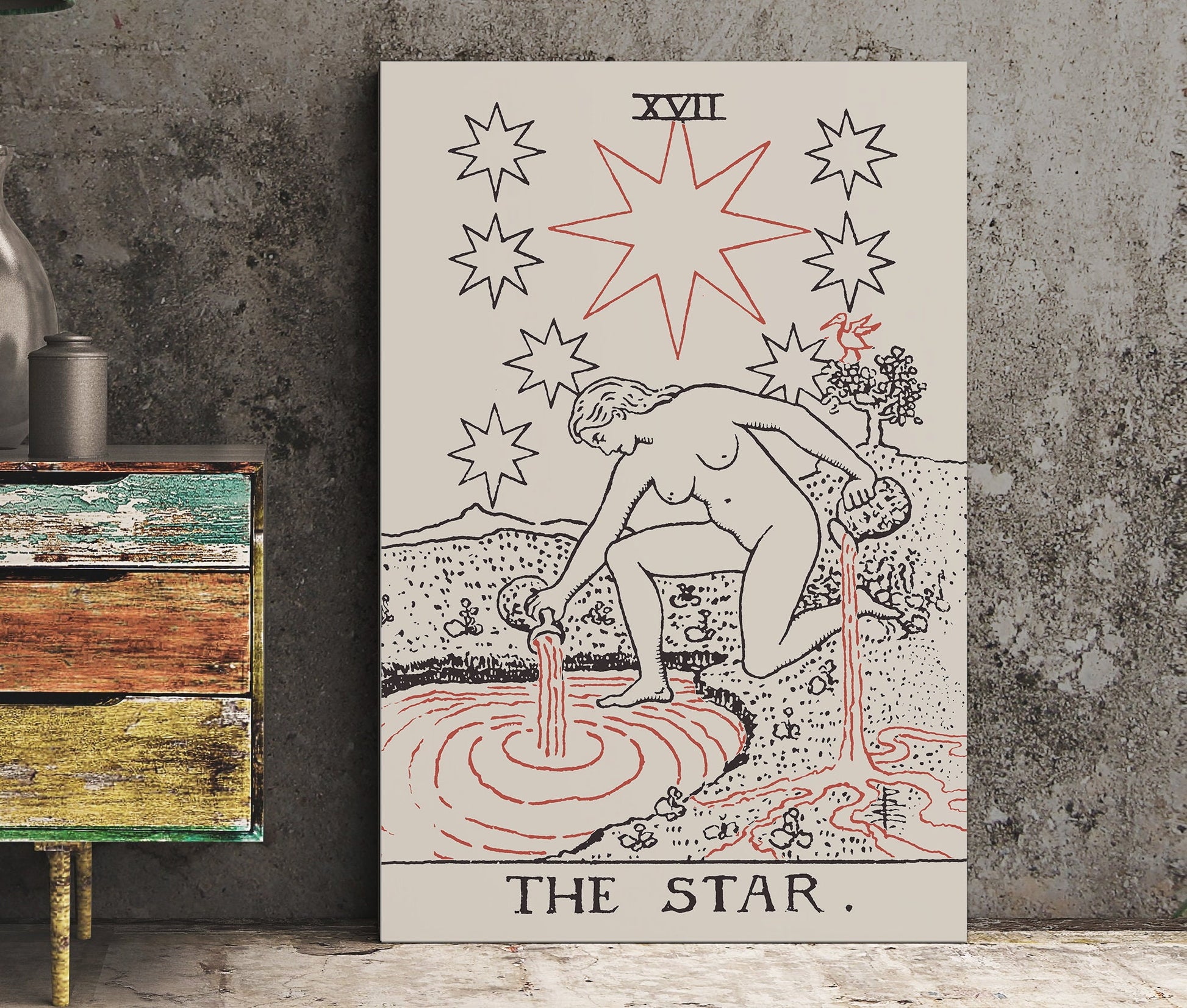 The Star- Tarot Card Print - The Star Card Neutral Vibe Poster Eclectic Tarot, No Frame