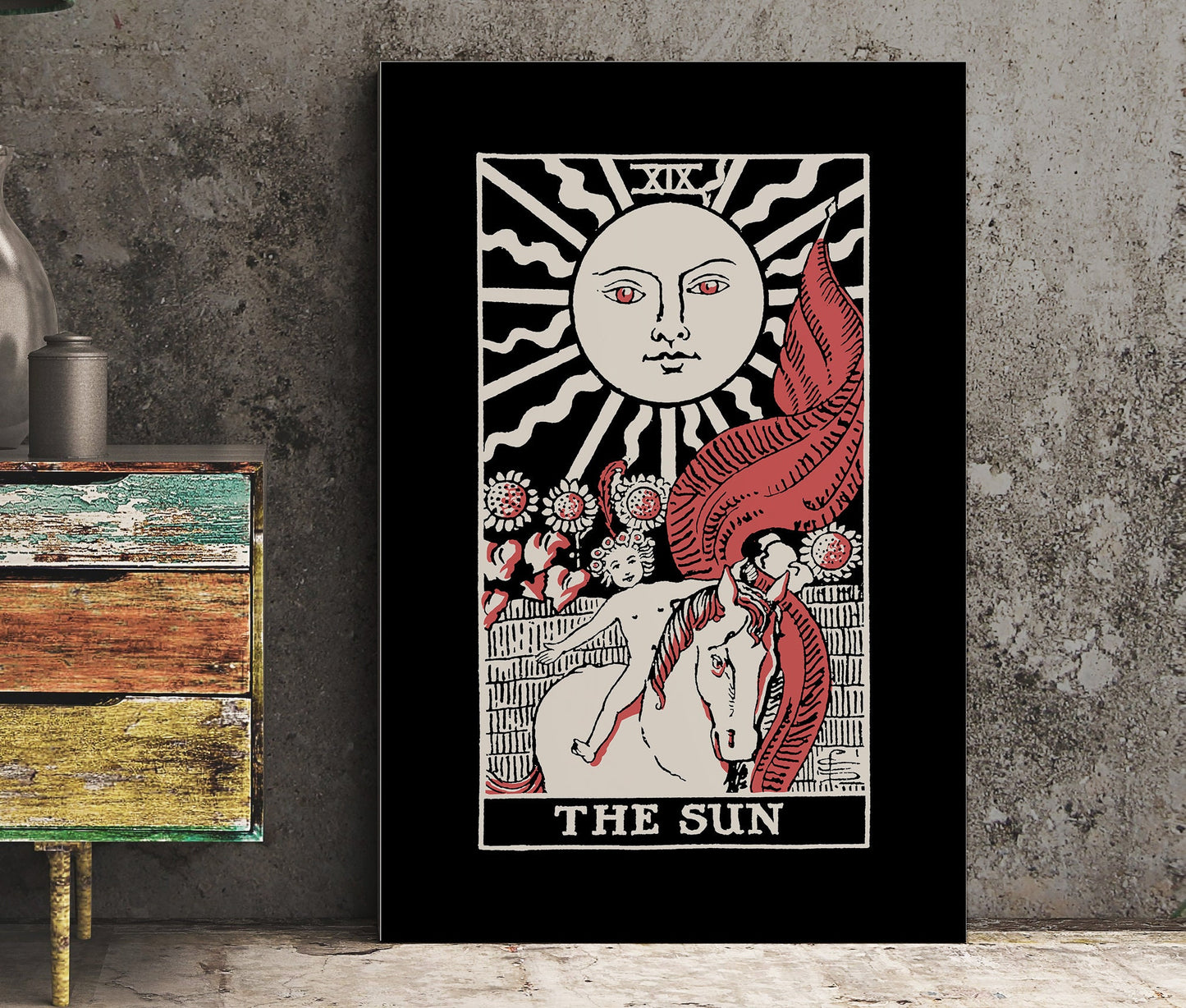 The Sun- Tarot Card Poster - The Sun Card Three Color Print- No Frame