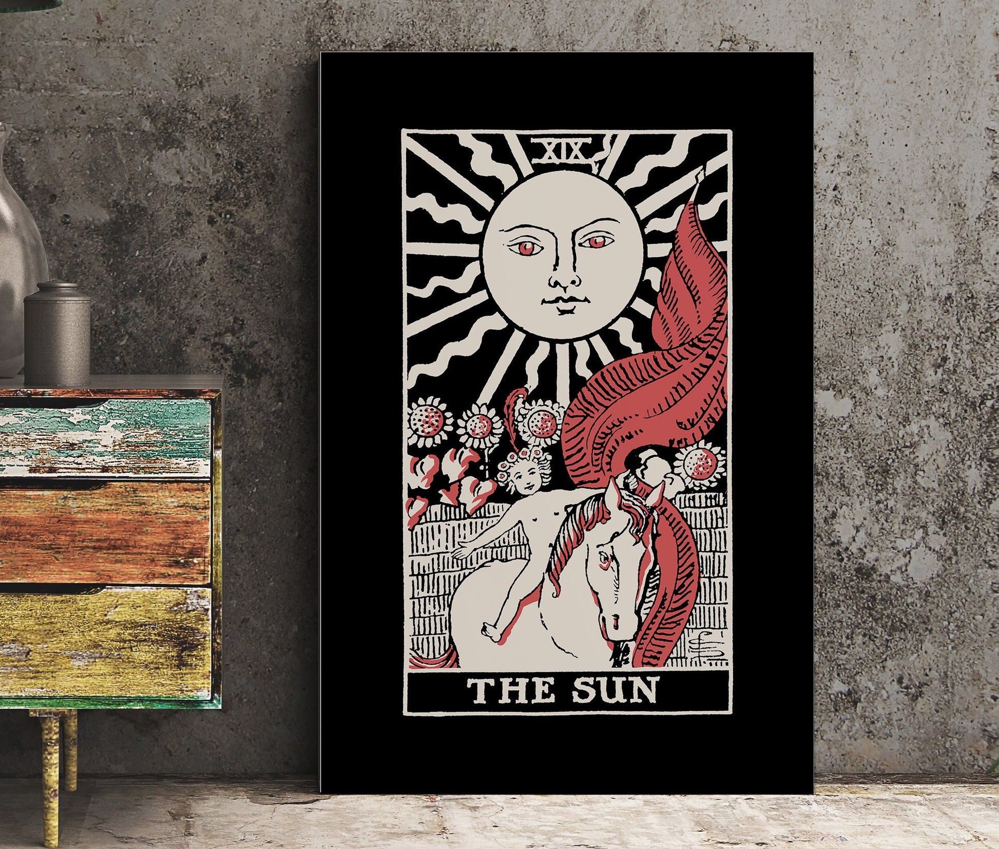 The Sun- Tarot Card Poster - The Sun Card Three Color Print- No Frame