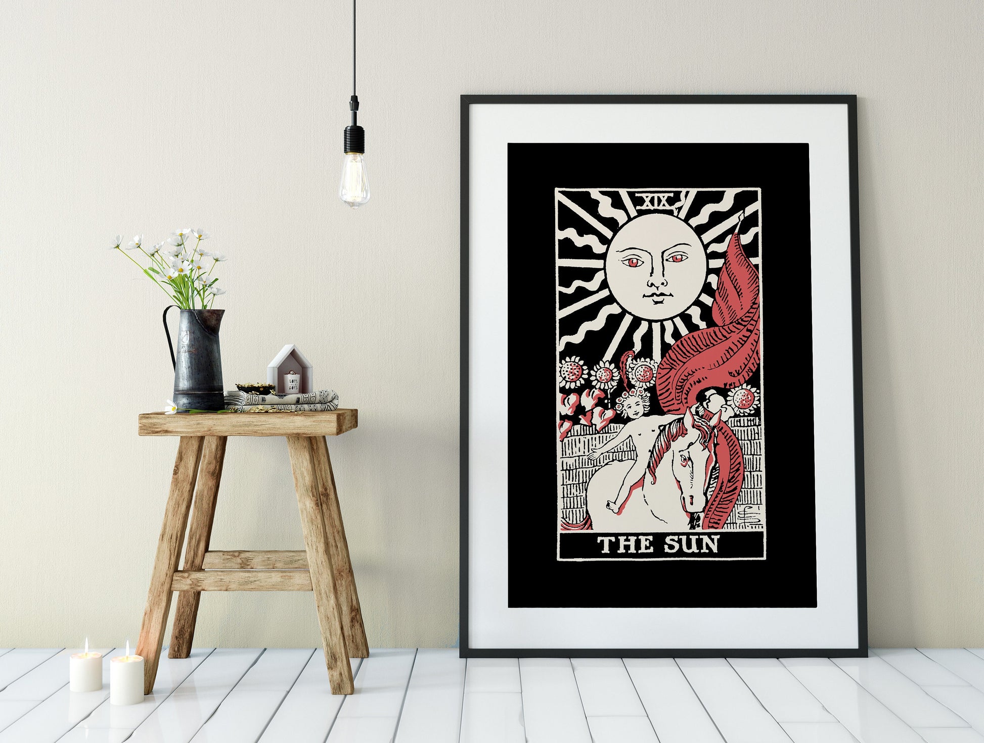 The Sun- Tarot Card Poster - The Sun Card Three Color Print- No Frame