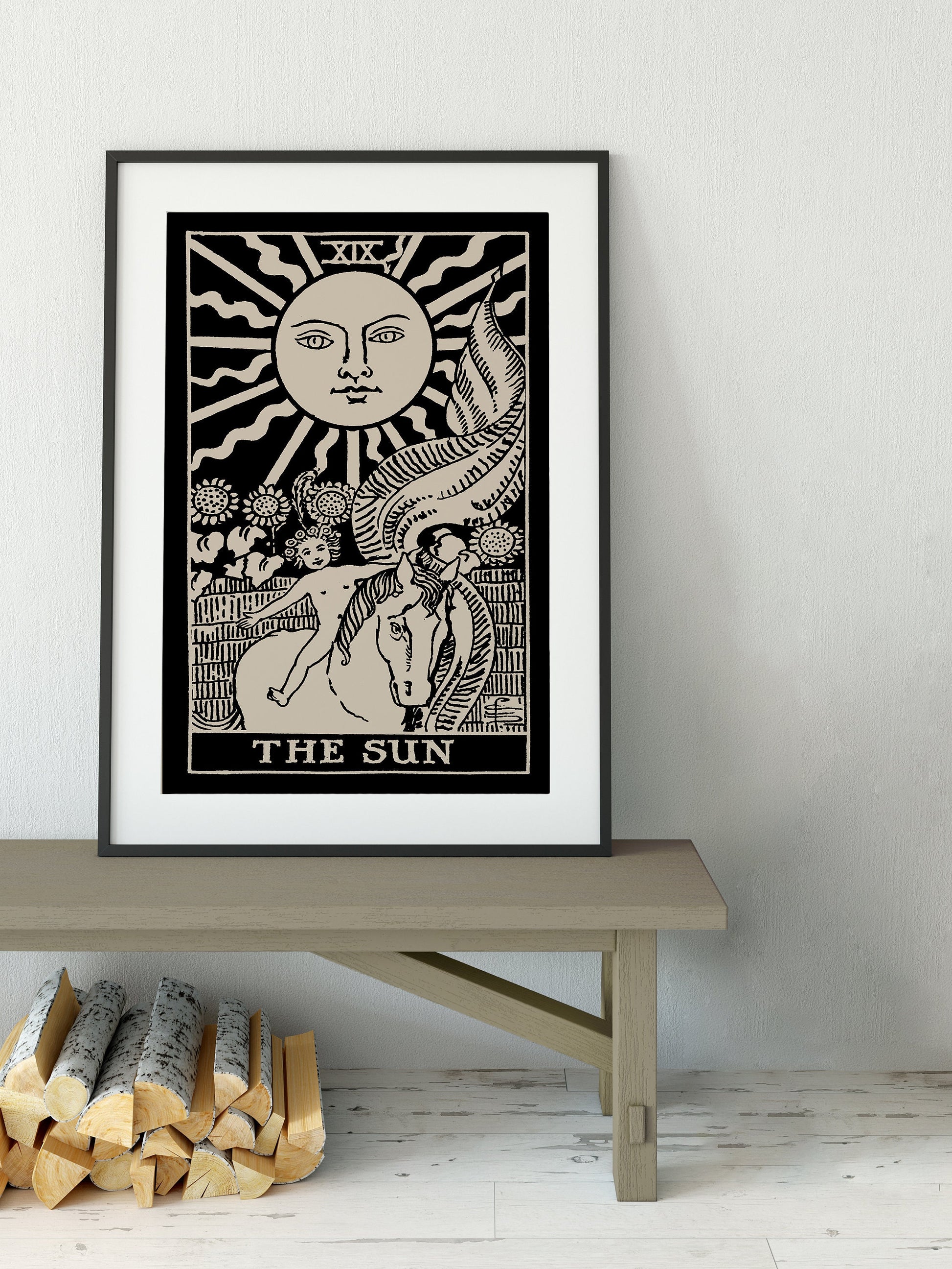 The Sun- Tarot Card Print - The Sun Card Black Poster, No Frame