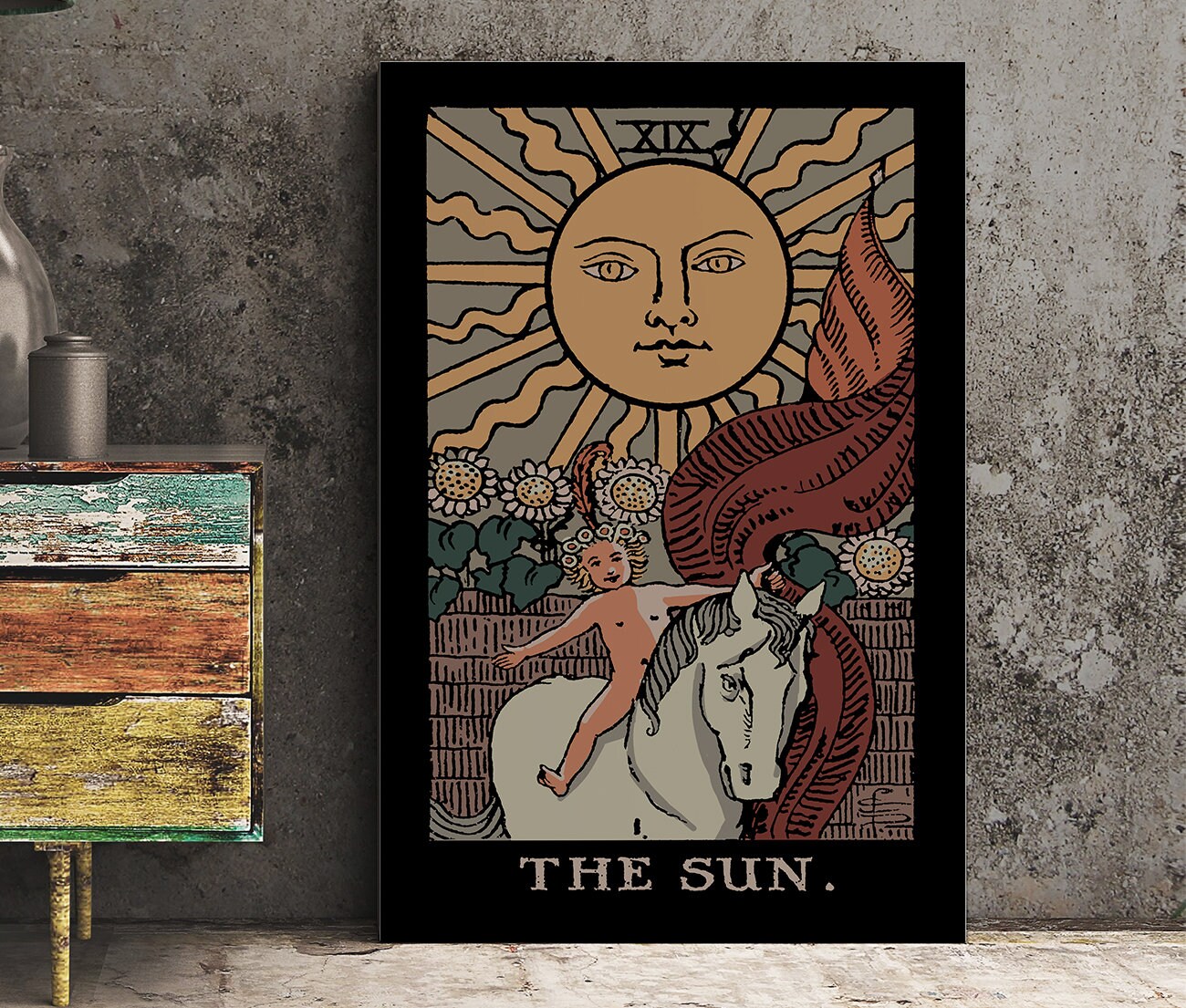 The Sun- Tarot Card Print - The Sun Card Darker Colors Poster, No Frame