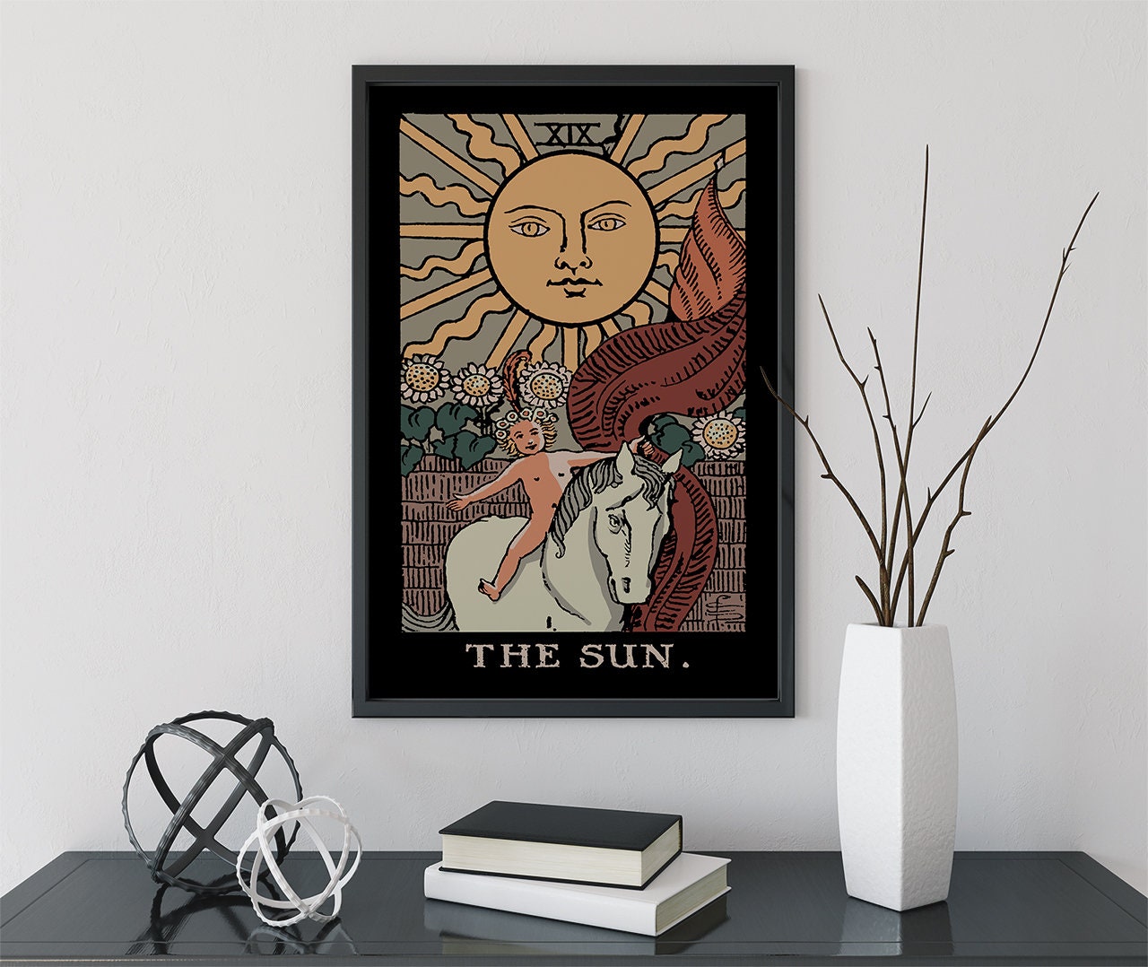 The Sun- Tarot Card Print - The Sun Card Darker Colors Poster, No Frame