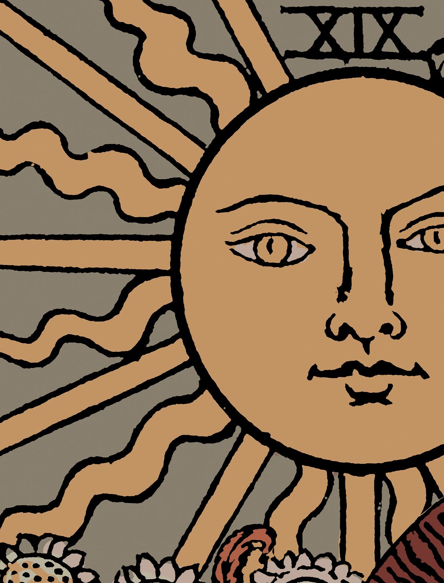 The Sun- Tarot Card Print - The Sun Card Darker Colors Poster, No Frame