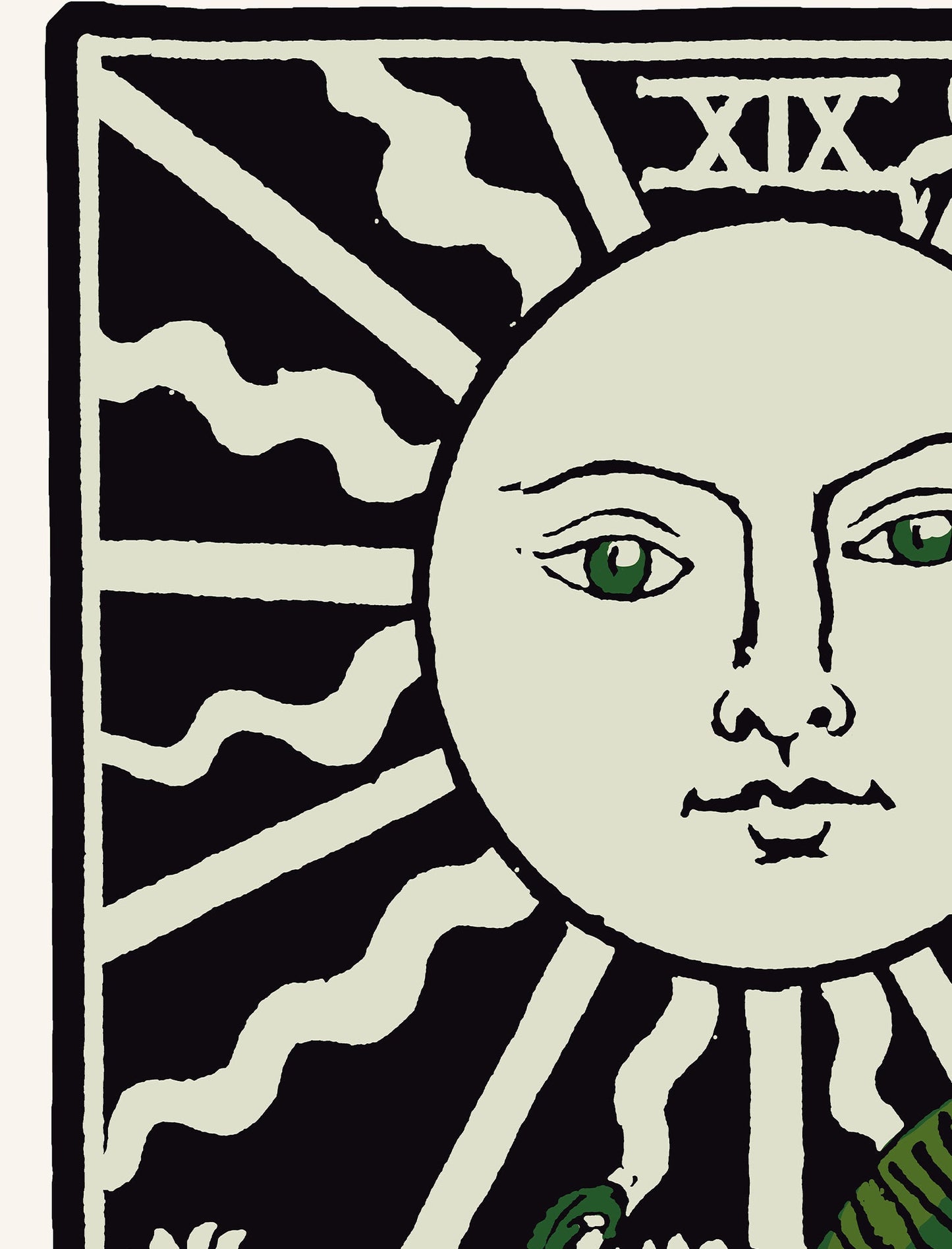 The Sun- Tarot Card Print - The Sun Card Emerald Green and Black Poster, No Frame