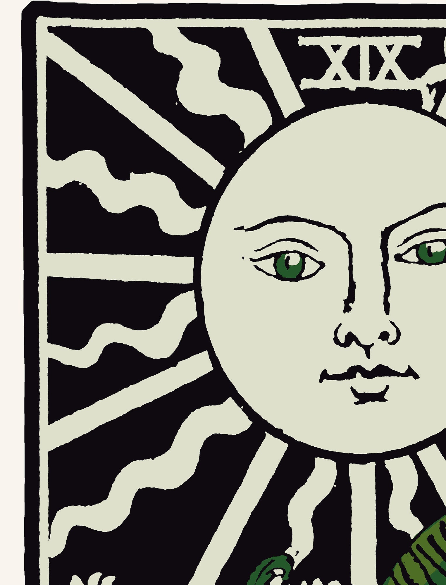 The Sun- Tarot Card Print - The Sun Card Emerald Green and Black Poster, No Frame
