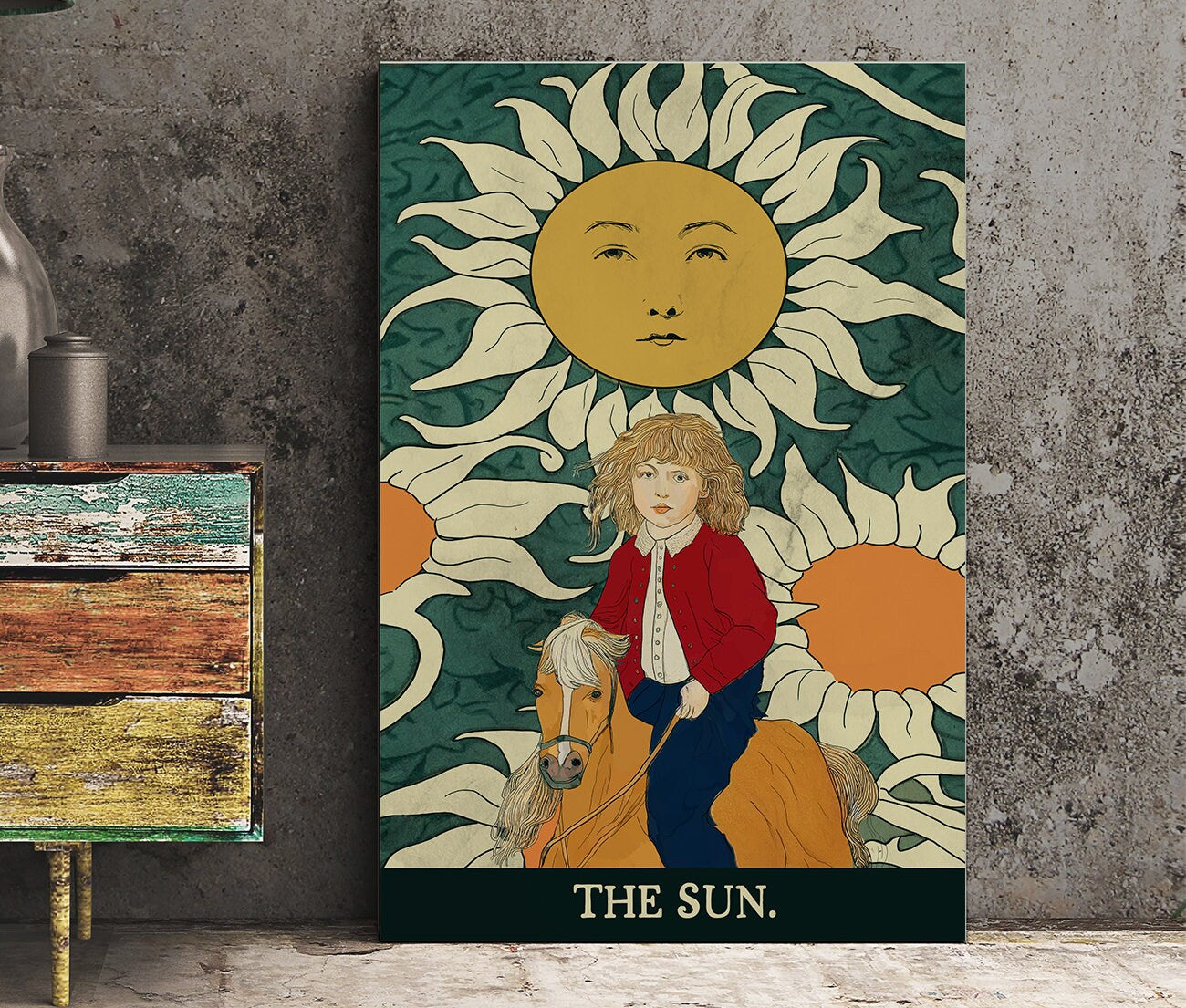 The Sun- Tarot Card Print from the Green Menagerie Tarot - The Sun Card Poster, No Frame