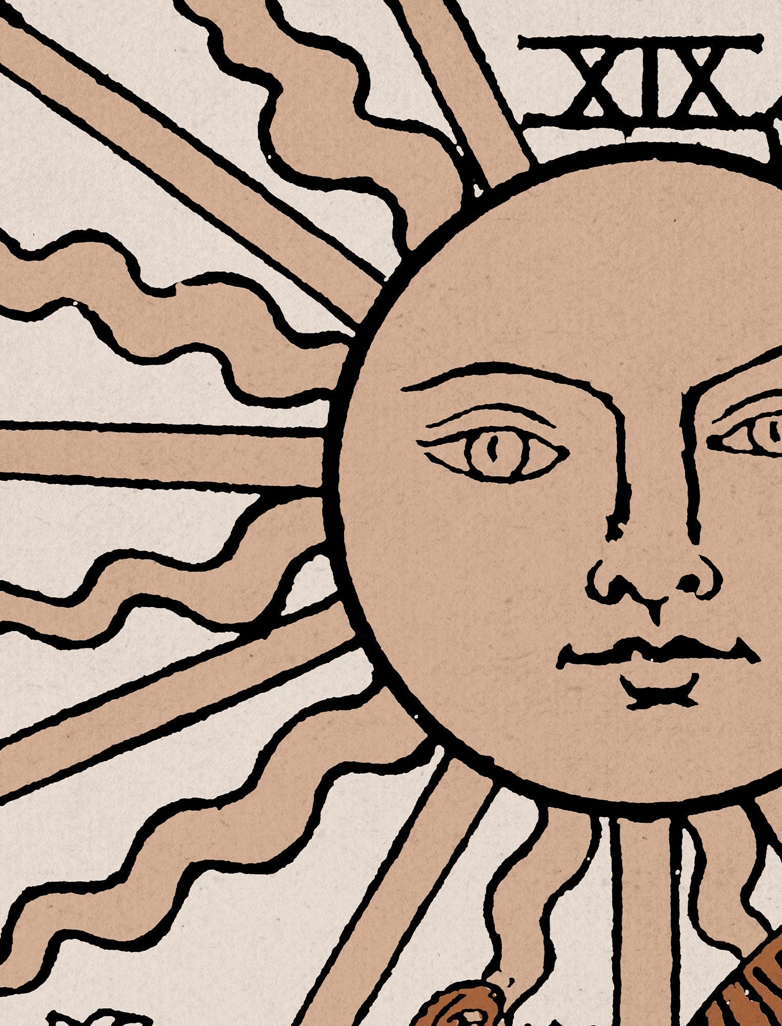 The Sun- Tarot Card Print - The Sun Card Neutral Vibe Poster Eclectic Tarot, No Frame