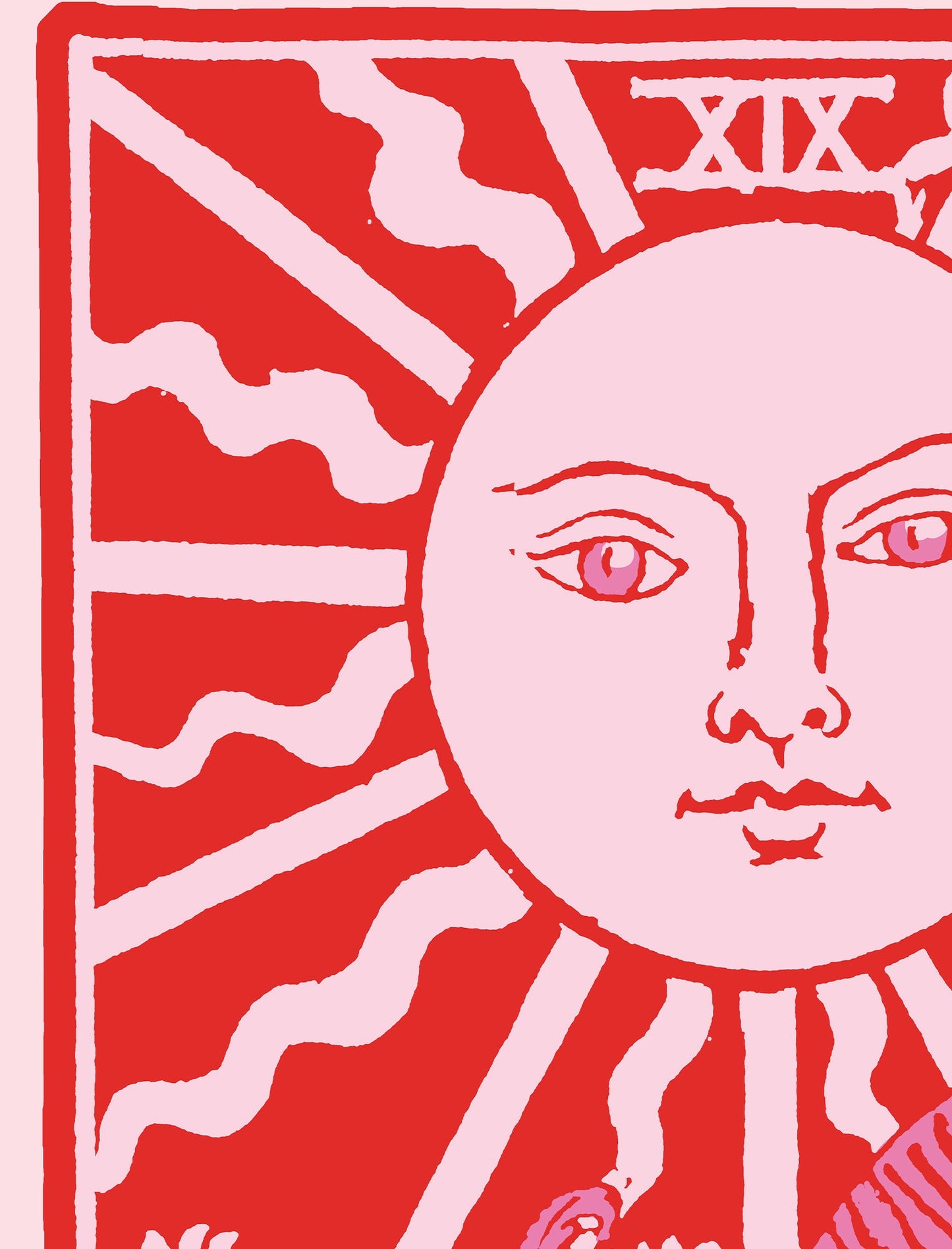 The Sun- Tarot Card Print - The Sun Card Pink and Red Poster, No Frame