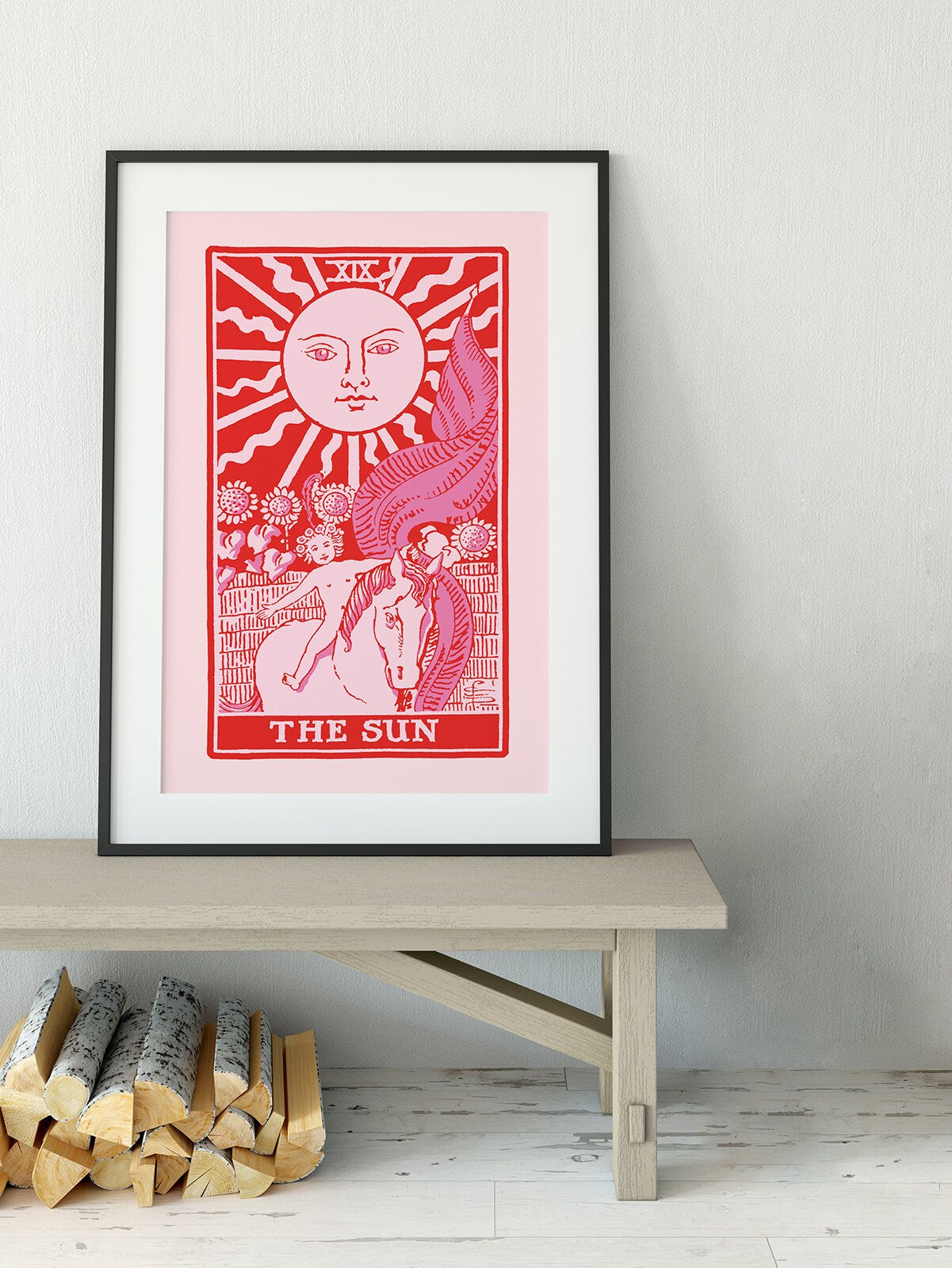 The Sun- Tarot Card Print - The Sun Card Pink and Red Poster, No Frame
