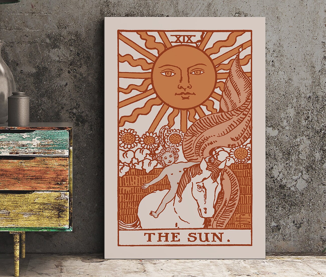 The Sun- Tarot Card Print - The Sun Card Warm Color Scheme Poster, No Frame