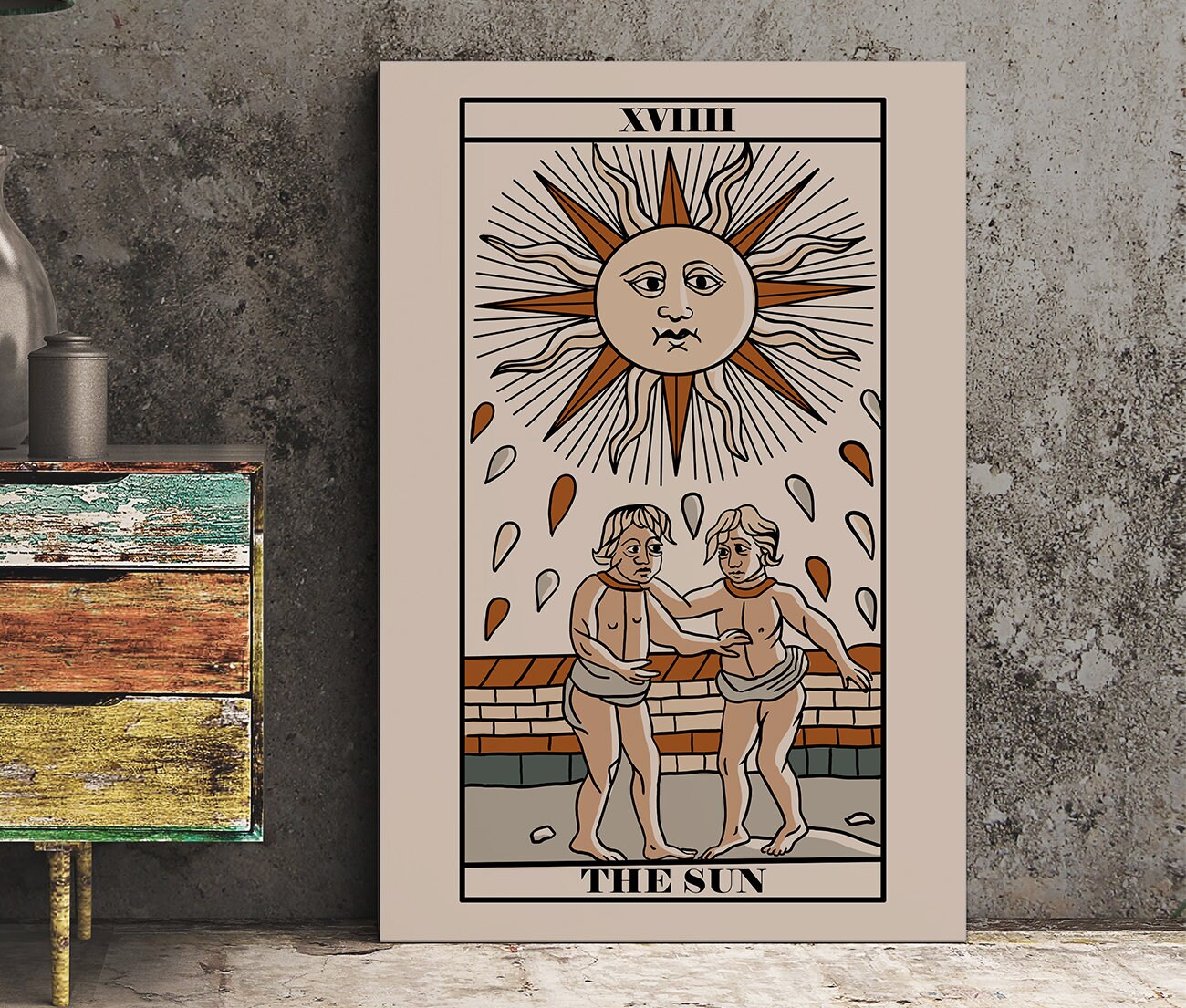 The Sun- Tarot de Marseille Card Print - The Sun Card Neutral Vibe Poster Eclectic Tarot, No Frame