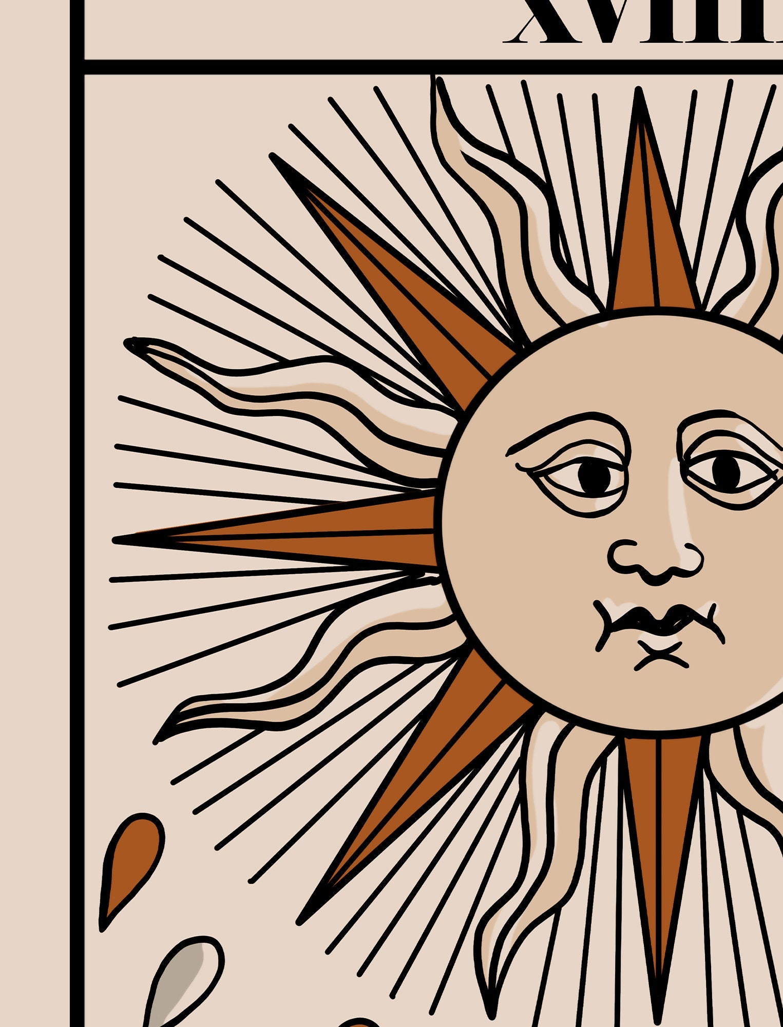 The Sun- Tarot de Marseille Card Print - The Sun Card Neutral Vibe Poster Eclectic Tarot, No Frame