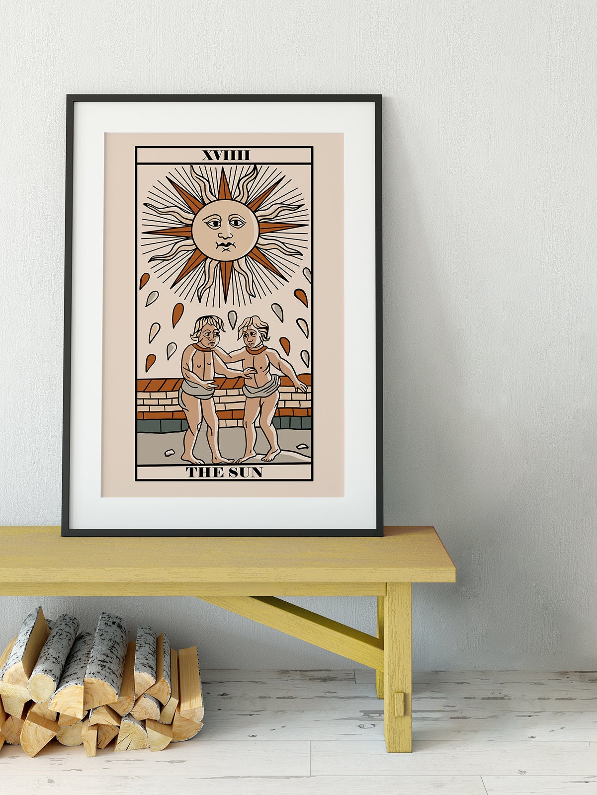 The Sun- Tarot de Marseille Card Print - The Sun Card Neutral Vibe Poster Eclectic Tarot, No Frame