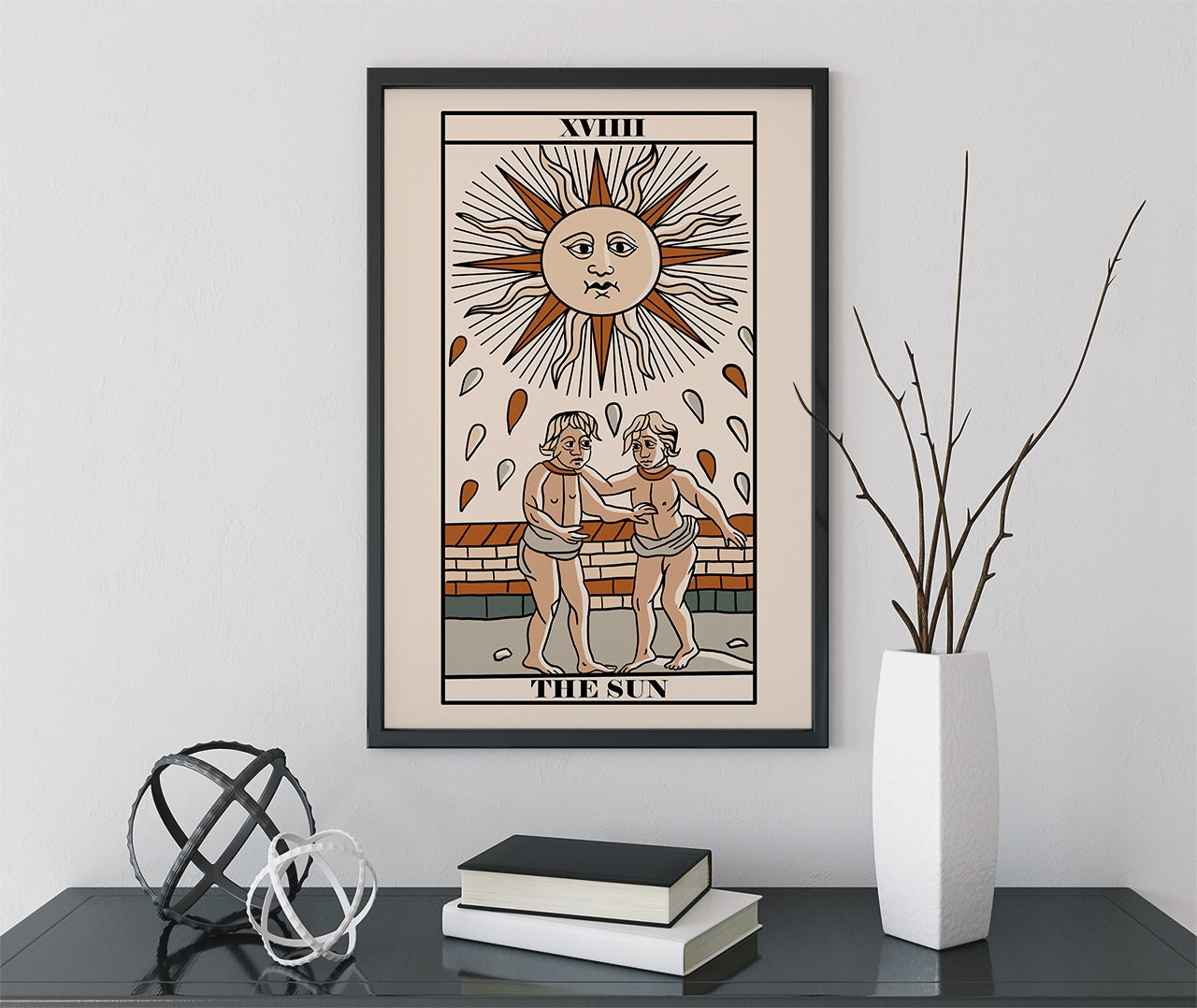 The Sun- Tarot de Marseille Card Print - The Sun Card Neutral Vibe Poster Eclectic Tarot, No Frame