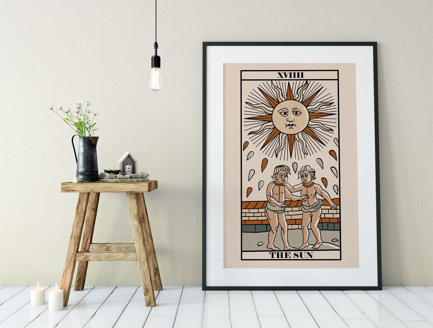 The Sun- Tarot de Marseille Card Print - The Sun Card Neutral Vibe Poster Eclectic Tarot, No Frame
