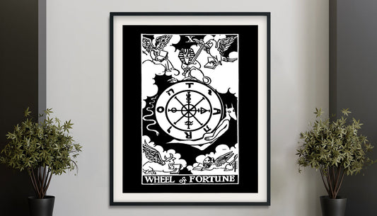 The Wheel of Fortune - Tarot Card Print - The Wheel of Fortune Black Card Rider Waite Black Poster, No Frame