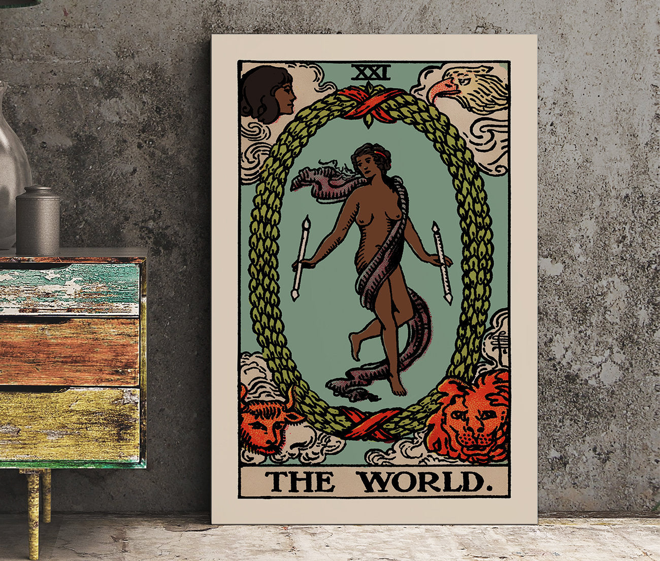 The World - Tarot Card Print - The World Black Woman Card Poster, No Frame