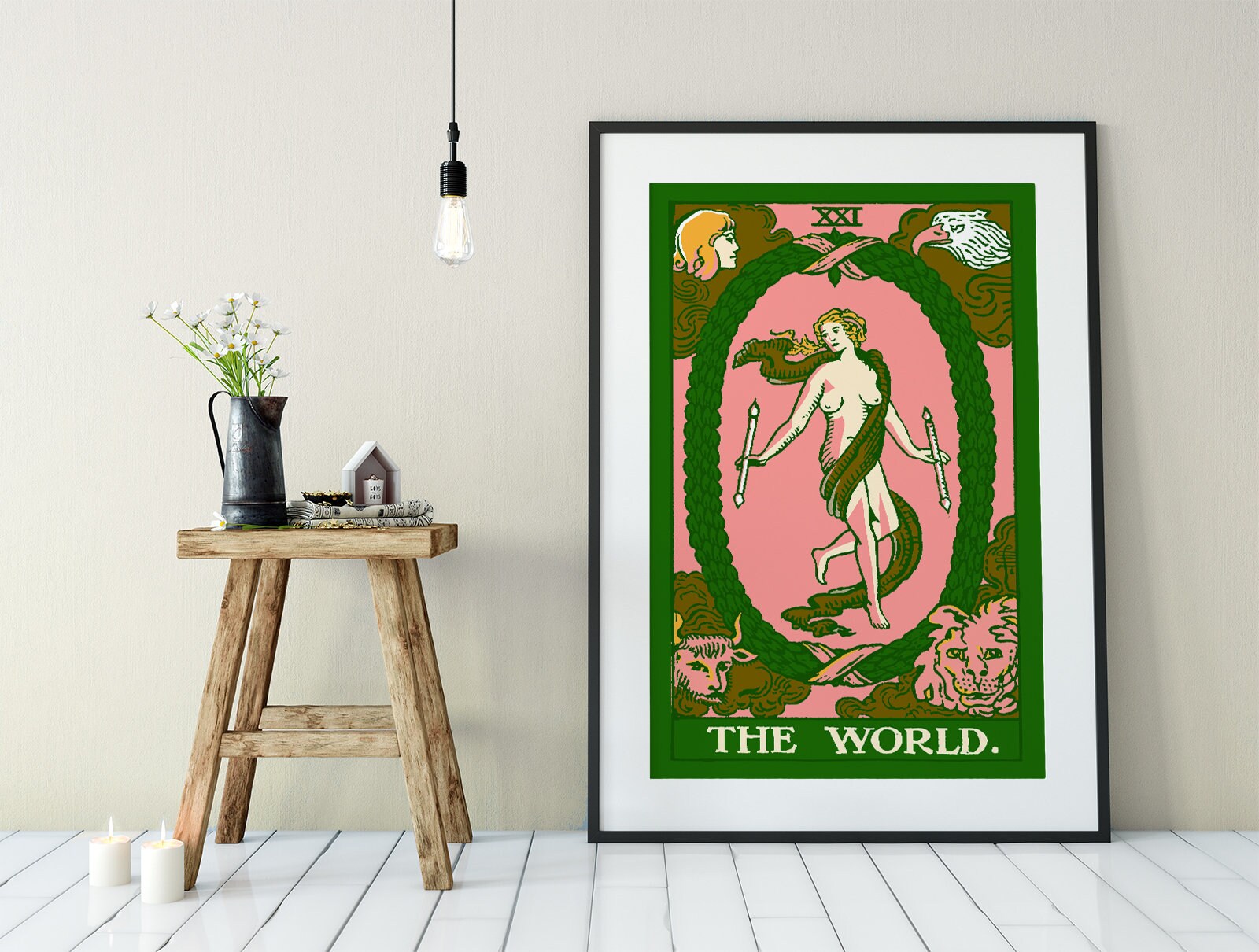 The World - Tarot Card Print - The World Card Bubblegum Goth punk Pop Art Poster, No Frame