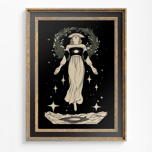 The World - Tarot Card Print - Floating Girl Illustration Poster, No Frame