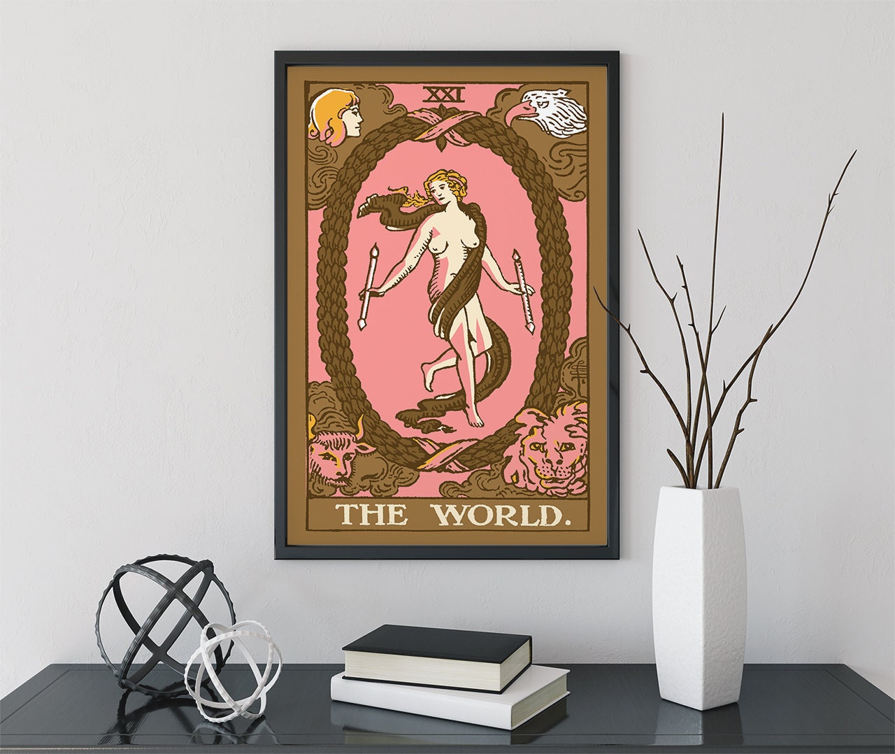 The World - Tarot Card Print - The World Card Neapolitan Goth punk Pop Art Poster, No Frame