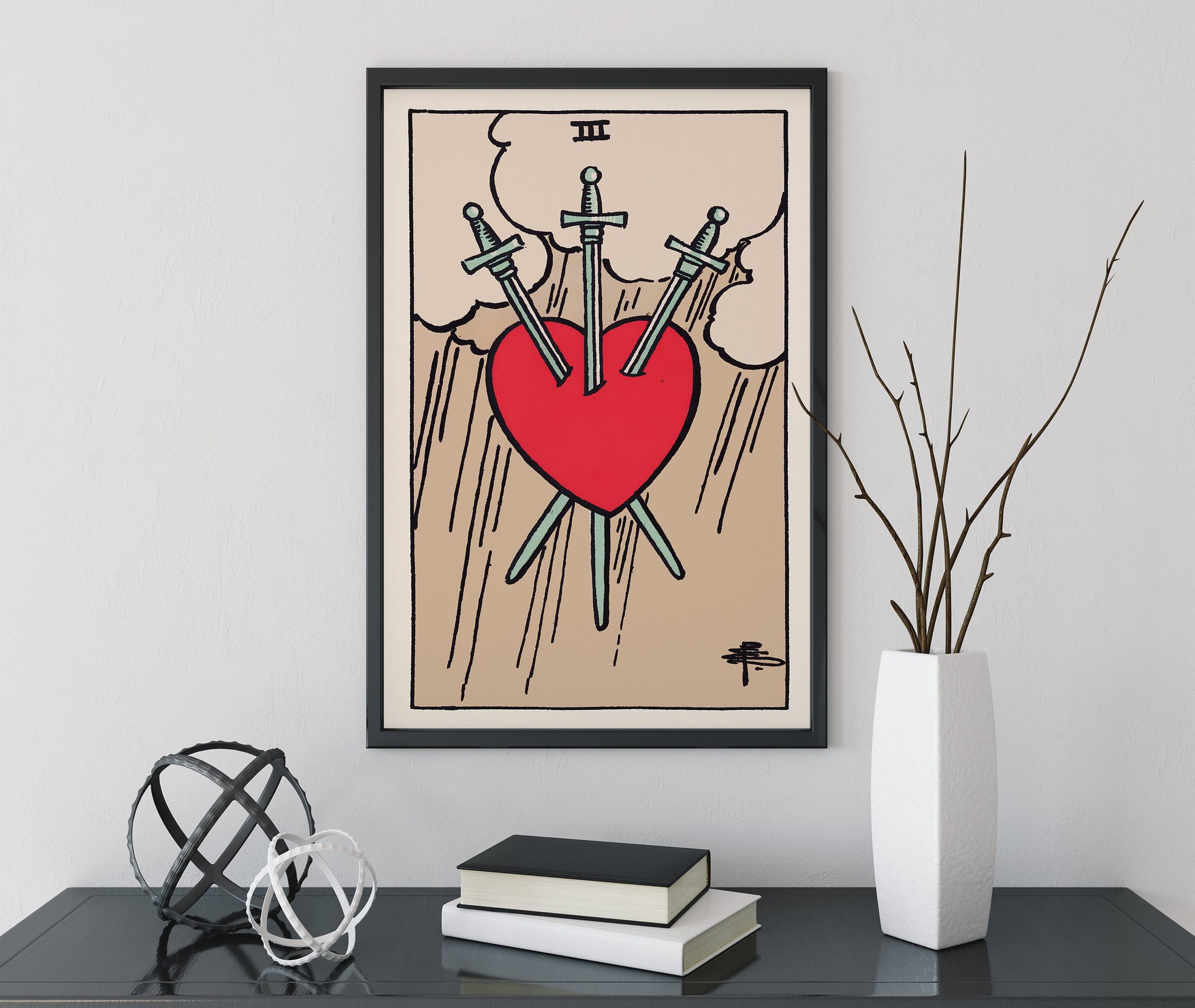 Three Of Swords- Tarot Card Print - The 3 Of Swords Card Poster, No Frame