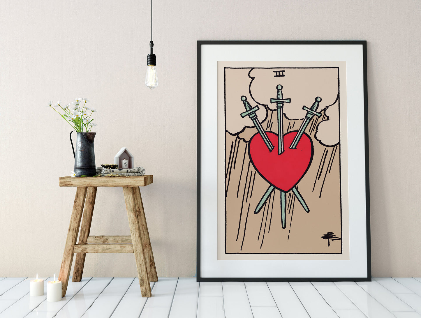 Three Of Swords- Tarot Card Print - The 3 Of Swords Card Poster, No Frame