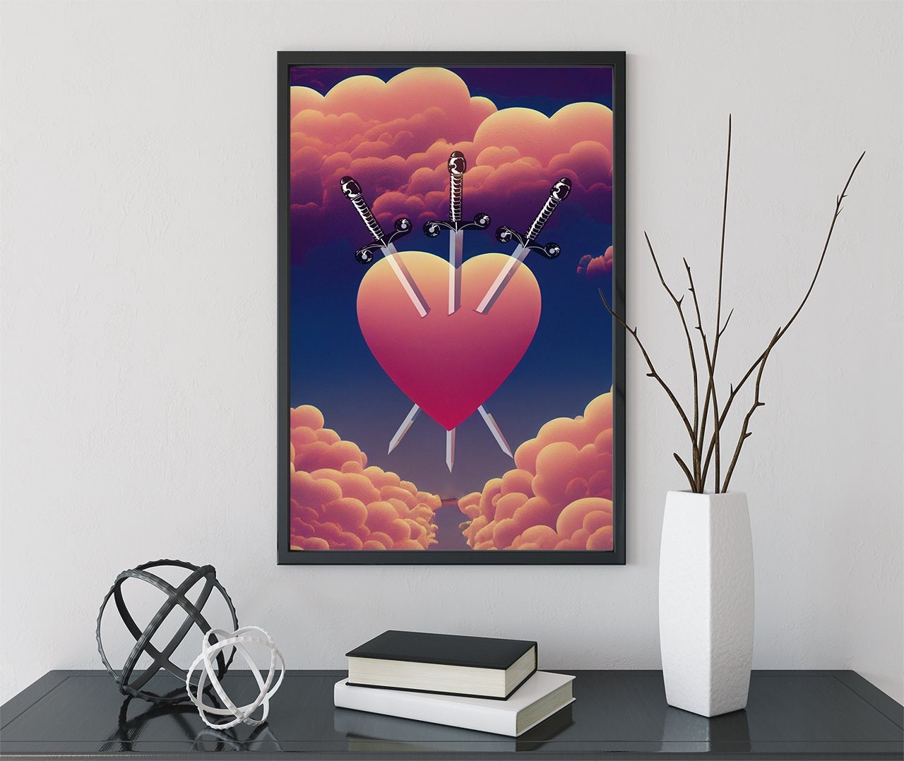 Three Of Swords- Tarot Card Print from the Green Menagerie Tarot - The 3 Of Swords Card Poster, No Frame