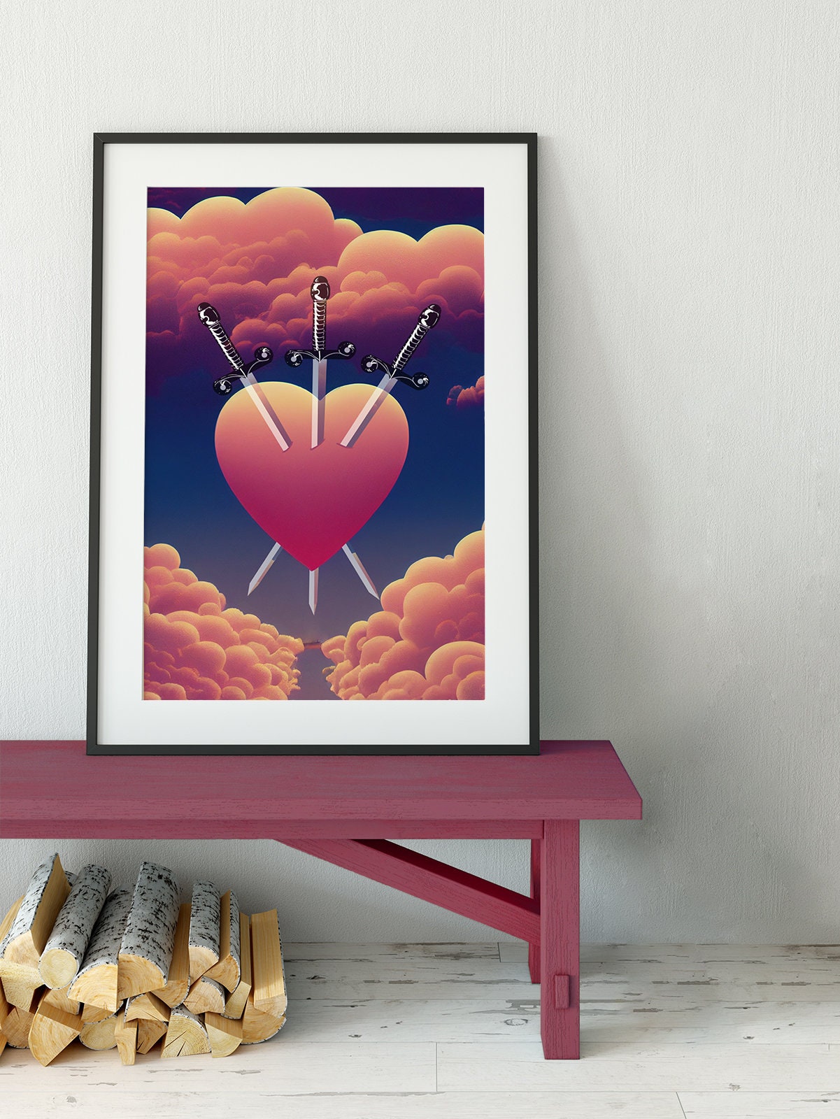 Three Of Swords- Tarot Card Print from the Green Menagerie Tarot - The 3 Of Swords Card Poster, No Frame