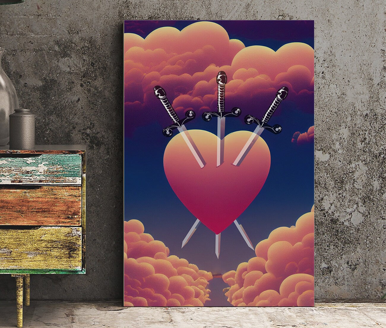 Three Of Swords- Tarot Card Print from the Green Menagerie Tarot - The 3 Of Swords Card Poster, No Frame