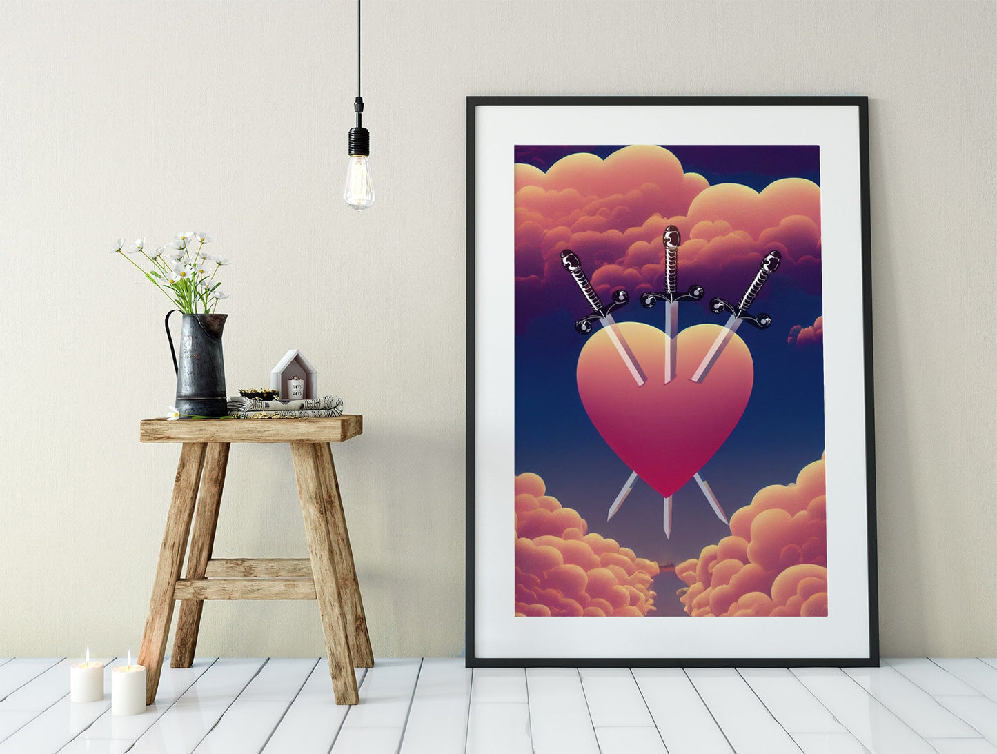 Three Of Swords- Tarot Card Print from the Green Menagerie Tarot - The 3 Of Swords Card Poster, No Frame