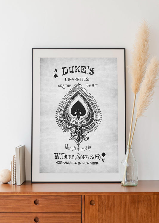 Vintage Ace of Spades Poster - Cigarettes Vintage Art - black and beige