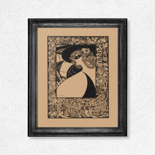 Vintage Beige and Black Print - Two Masked Women - Will Bradley Poster - Nouveau