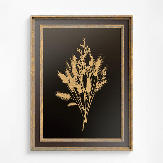 Vintage Beige Wheat Print - Floral Print Bohemian Print Large Artwork - Brown Wildflowers