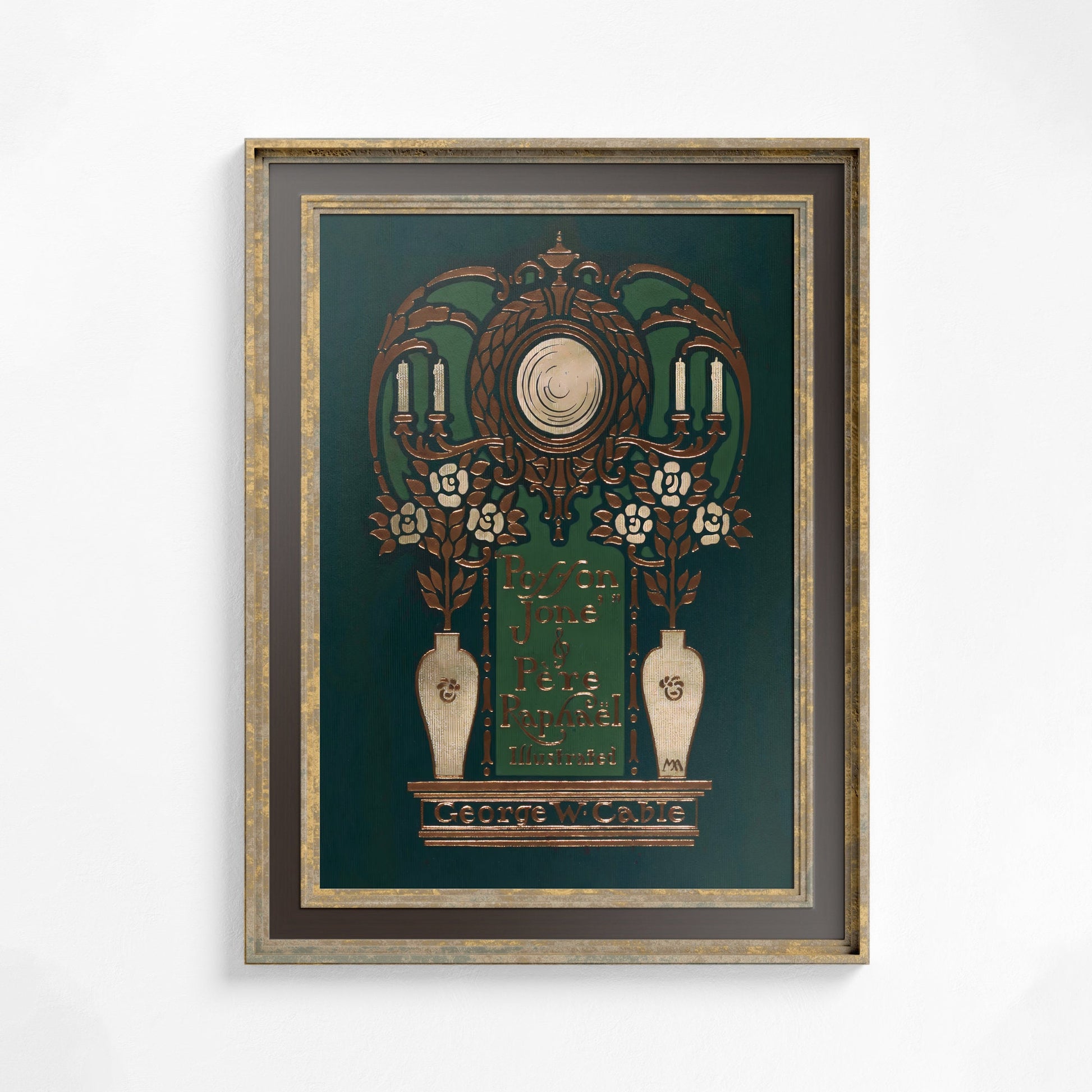 Vintage Book Cover Print - Dark Green - Art Nouveau Poster Floral Print Bohemian Print Large Artwork