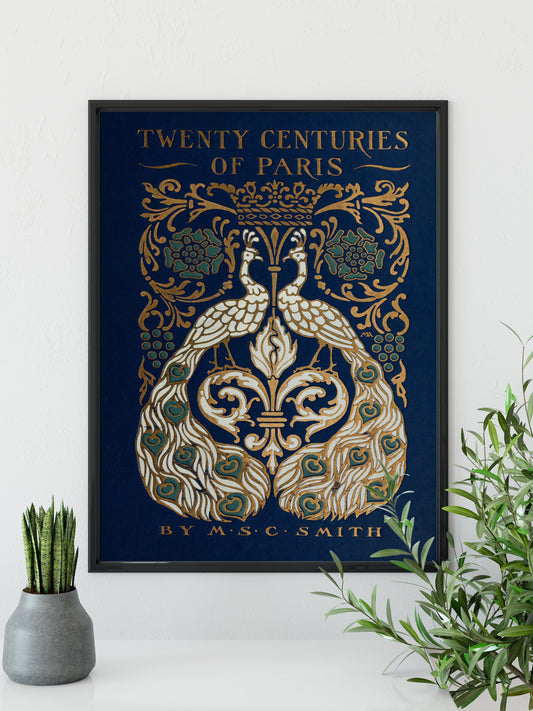 Vintage Book Cover Print Peacock Art Nouveau Poster Large Wall Art Elegant Bohemian Decor by My Store