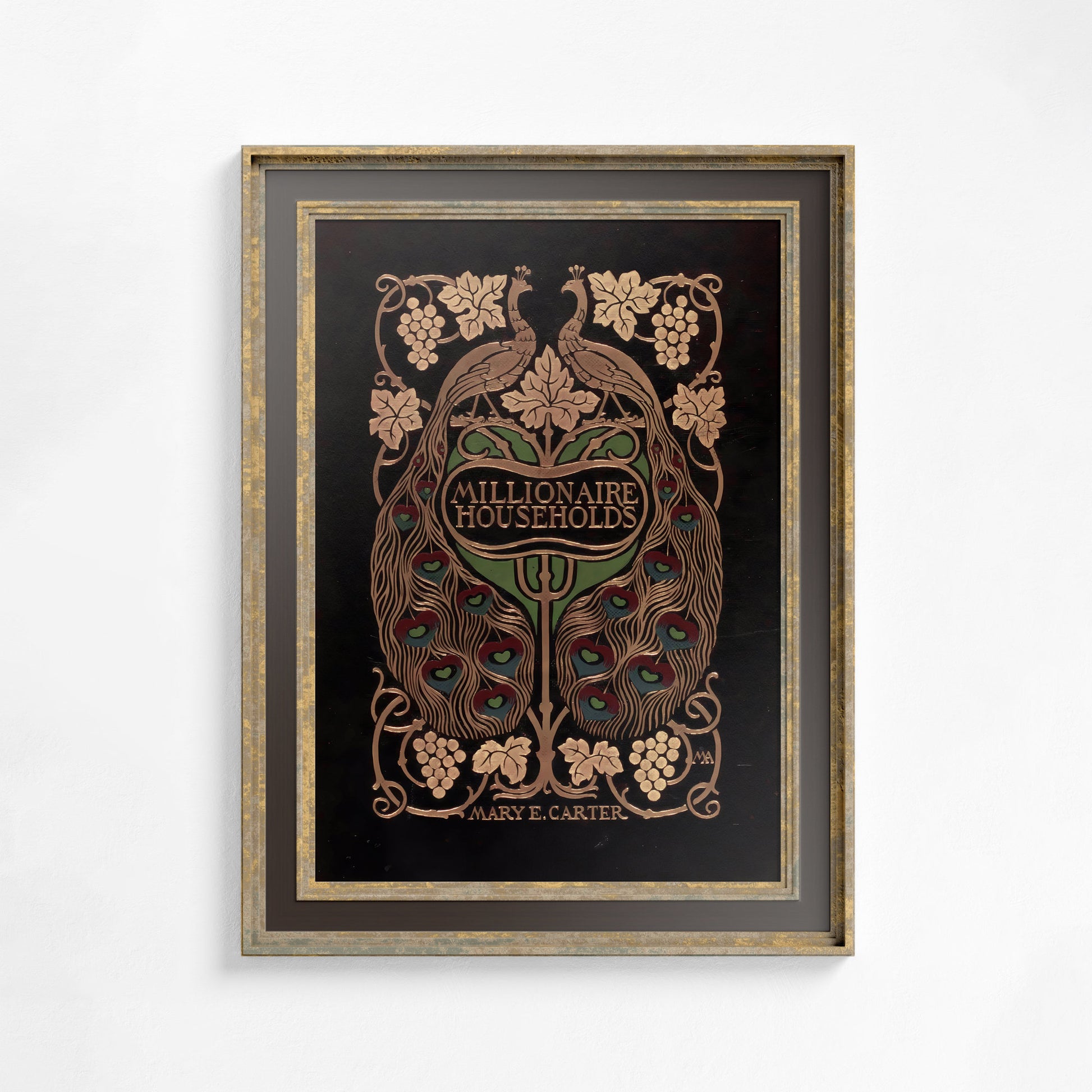 Vintage Book Print Peacock - Ornate Nouveau Print - Bohemian Print Large Artwork - Dark Beige