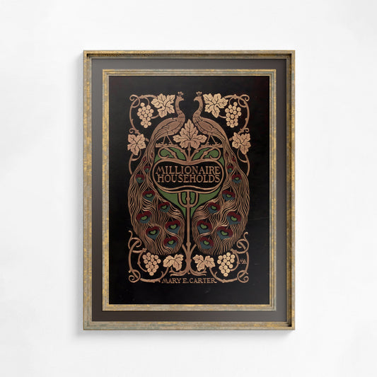 Vintage Book Print Peacock - Ornate Nouveau Print - Bohemian Print Large Artwork - Dark Beige